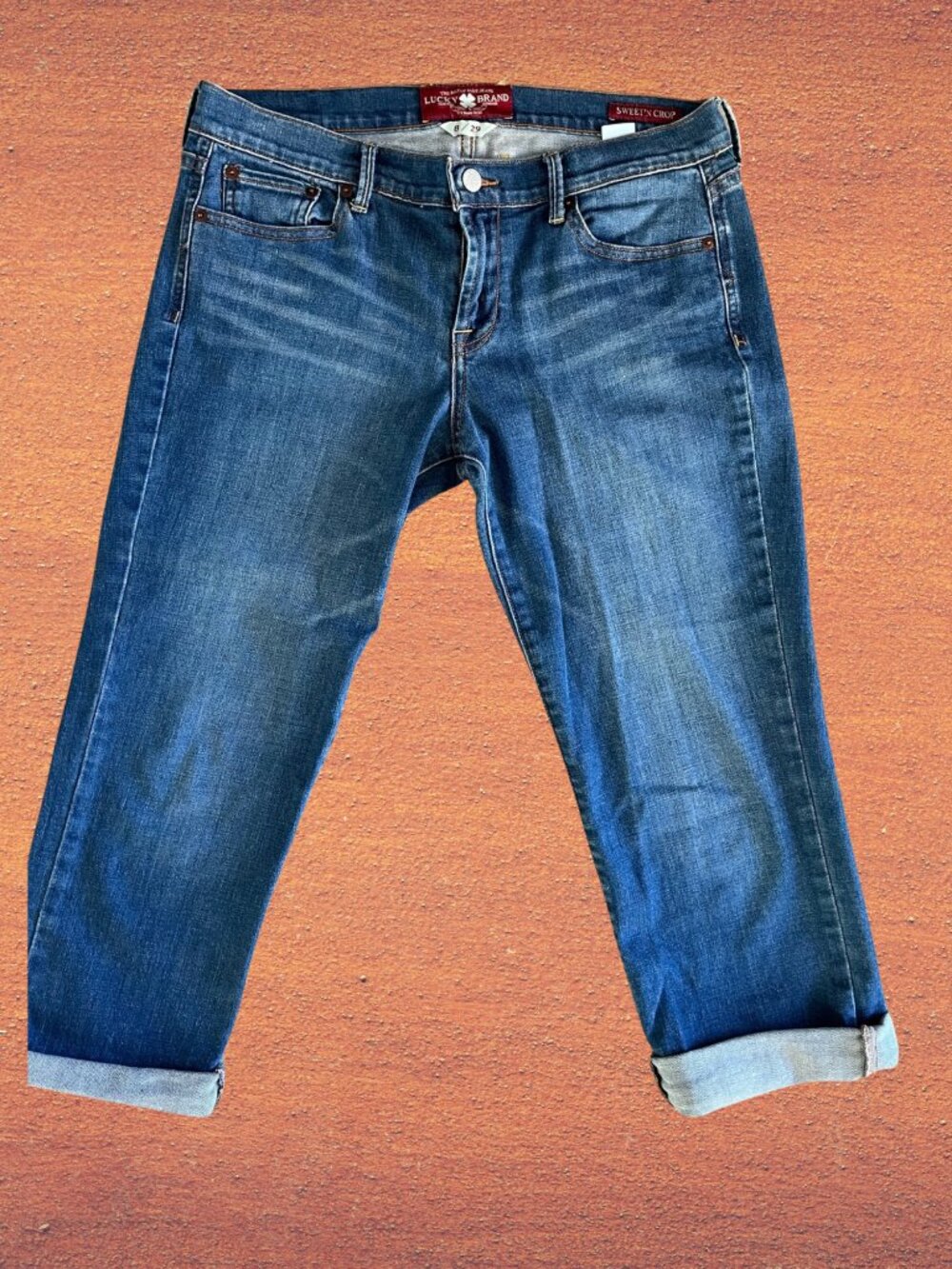 Lucky Brand Sweet’N Crop Jeans Size 8/29 Medium Wash Cuffed Cropped Denim